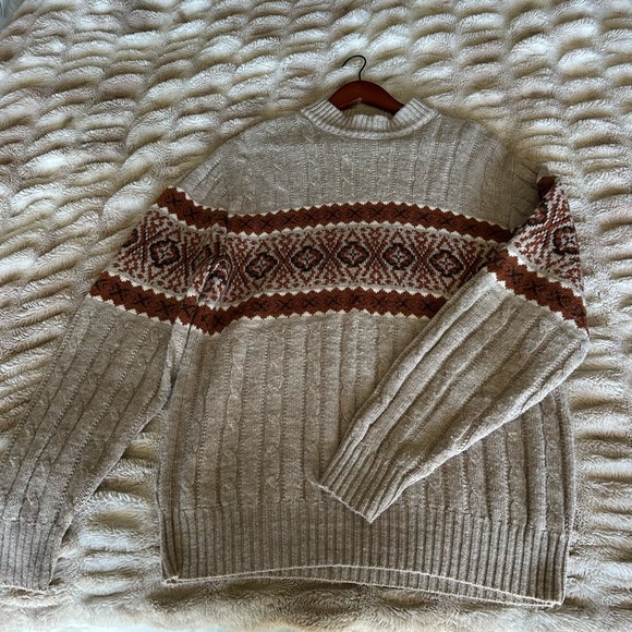 Jantzen Vintage Fair Isle Cable Knit Sweater USA Made Beige Brown Mens XL - Picture 6 of 10